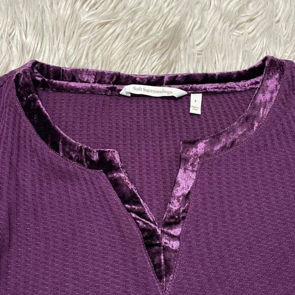 Soft Surroundings Alistair waffle knit blouse with velvet panels size small - Picture 2 of 6